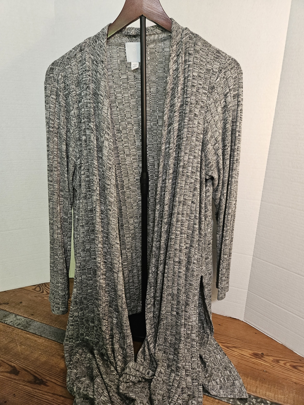 Sunday Heathered Gray and Cream Open-Front Cardigan